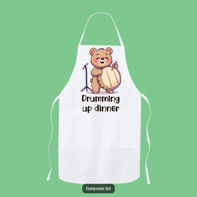 Funny Bear Apron: Joyful Drummer Kitchen Wear, Practical Funny Gift!