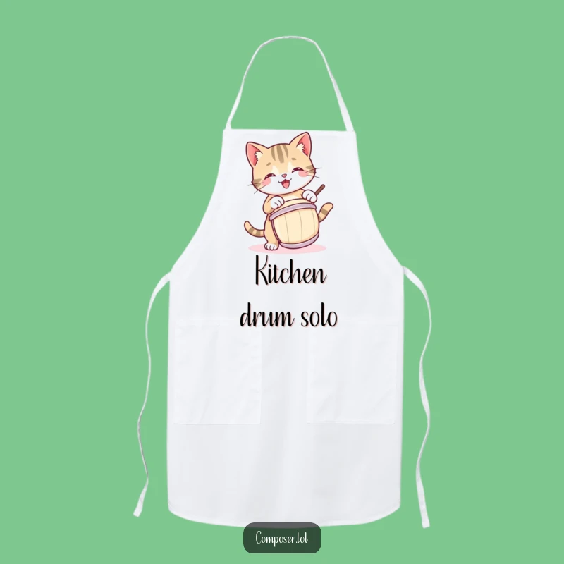 Funny Kitty Drummer Apron: Cook Up a Storm with This Playful Cat!