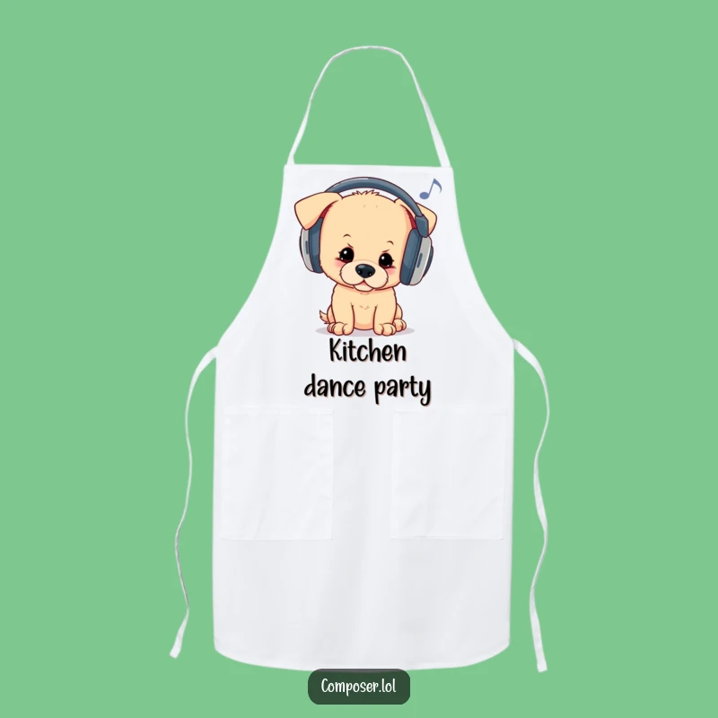 Funny Puppy Headphones Apron - Musical Chef's Aid for Dog Lovers