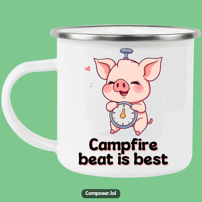 Funny Piglet Metronome Enamel Camping Mug: Humorous Outdoor Gift for Musicians