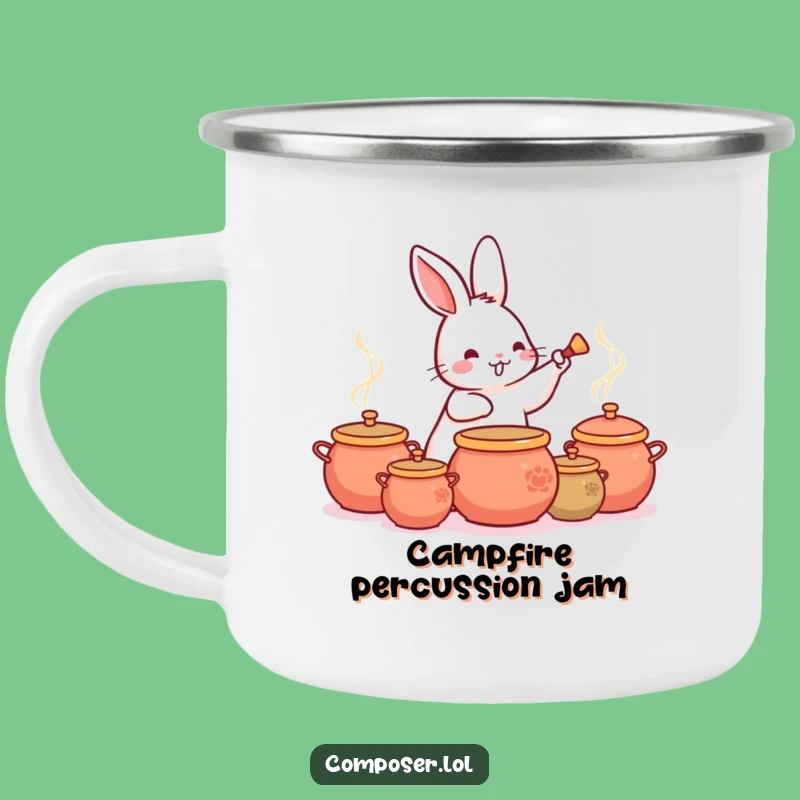 Funny Rabbit Drummer Camping Mug: Adventure with a Rhythmic Bunny