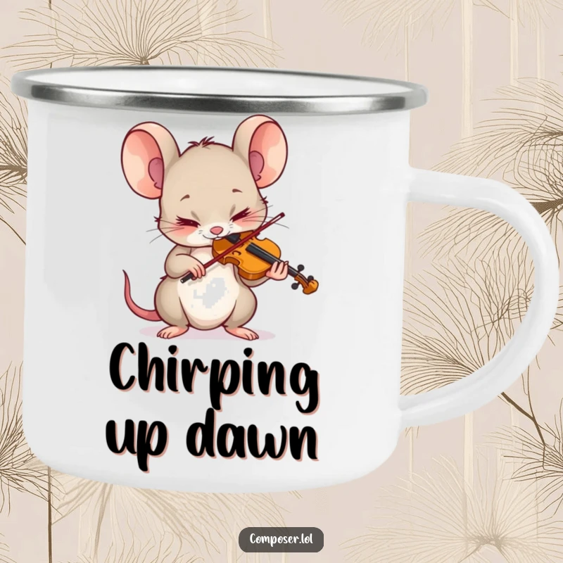 Funny Mouse Camping Mug: Tiny mouse playing a tiny violin with intense concentration, perfect for outdoor focus.