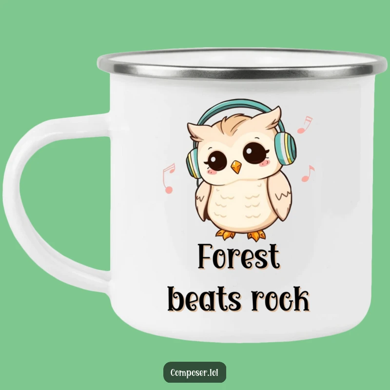 Funny Owl DJ Enamel Camping Mug: Humorous Outdoor Gift for Music Fans