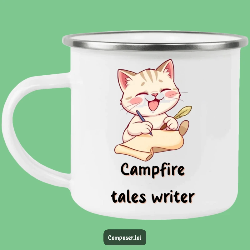 Funny Cat Scribe Camping Mug: Adventure with Authorial Amusements
