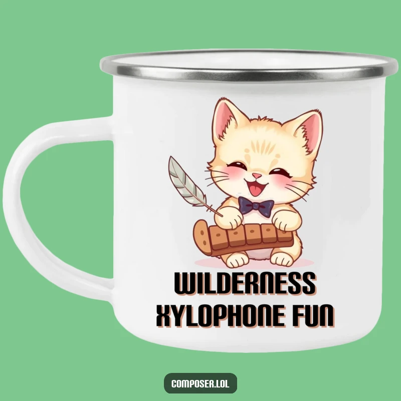 Funny Kitten Xylophone Camping Mug - Pet Music Adventure Companion