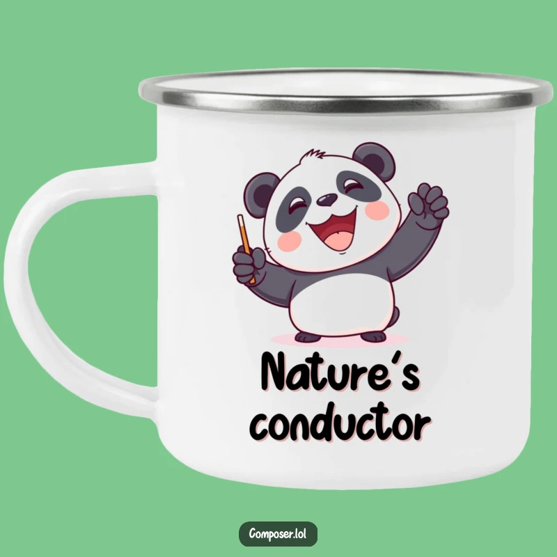 Funny Panda Conductor Camping Mug - Adventure with Musical Flair