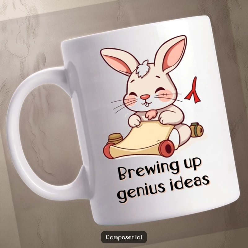 Funny rabbit concentrating, nose wiggling, while writing on an old scroll. Ideal gift for writers.