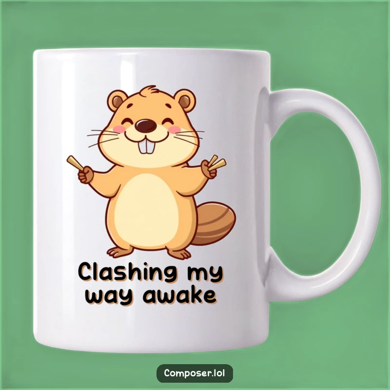 Funny Beaver Cymbals Mug: Enthusiastic Musician's Joyful Bang, Perfect Gift