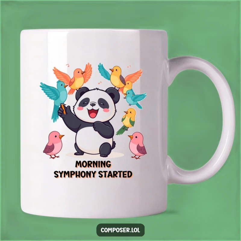 Funny Panda Conductor Mug: Joyful Maestro, Bird Symphony, Perfect Funny Gift for Music Lovers