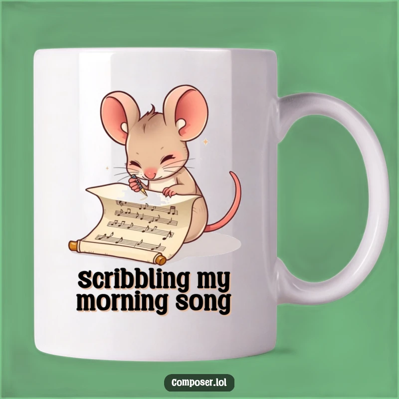 Funny Composer Mouse Mug: Determined Rodent's Musical Masterpiece, Perfect Gift