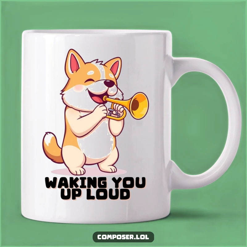 Funny Trumpet Dog Mug: Proud Canine Maestro's Majestic Melody, Perfect Gift