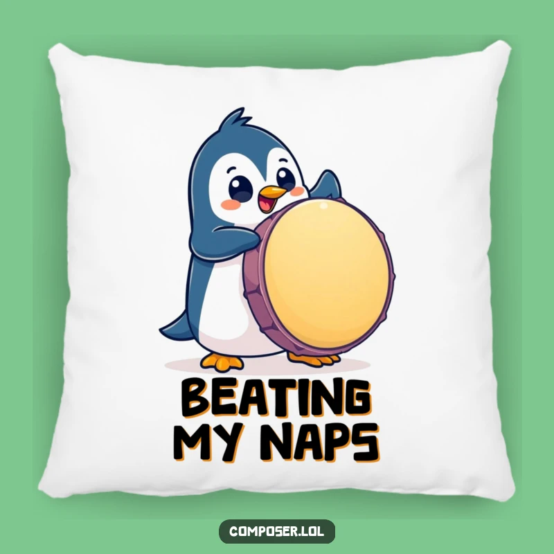 Funny Penguin Drummer Pillow: Soft and Hilarious Percussion Accent Pillow, Great Gift