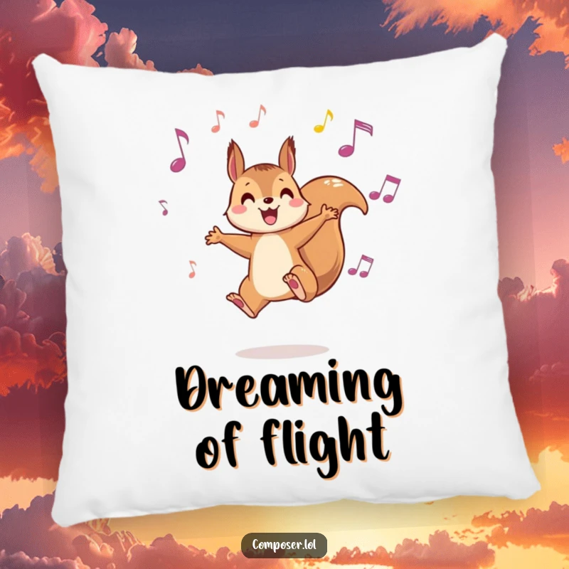 Funny Squirrel Music Pillow - A squirrel leaping among notes, perfect for decor and adding a touch of playful comfort.