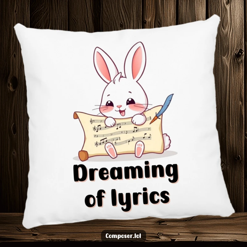 Funny Rabbit Composer Pillow - A musical rabbit resting, perfect for decor and adding a touch of whimsical joy.