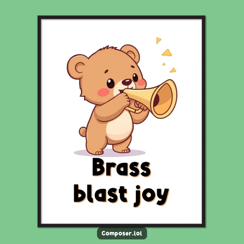 Funny Bear Cub Trumpet Digital Art - Instant Bold Musical Decor Print