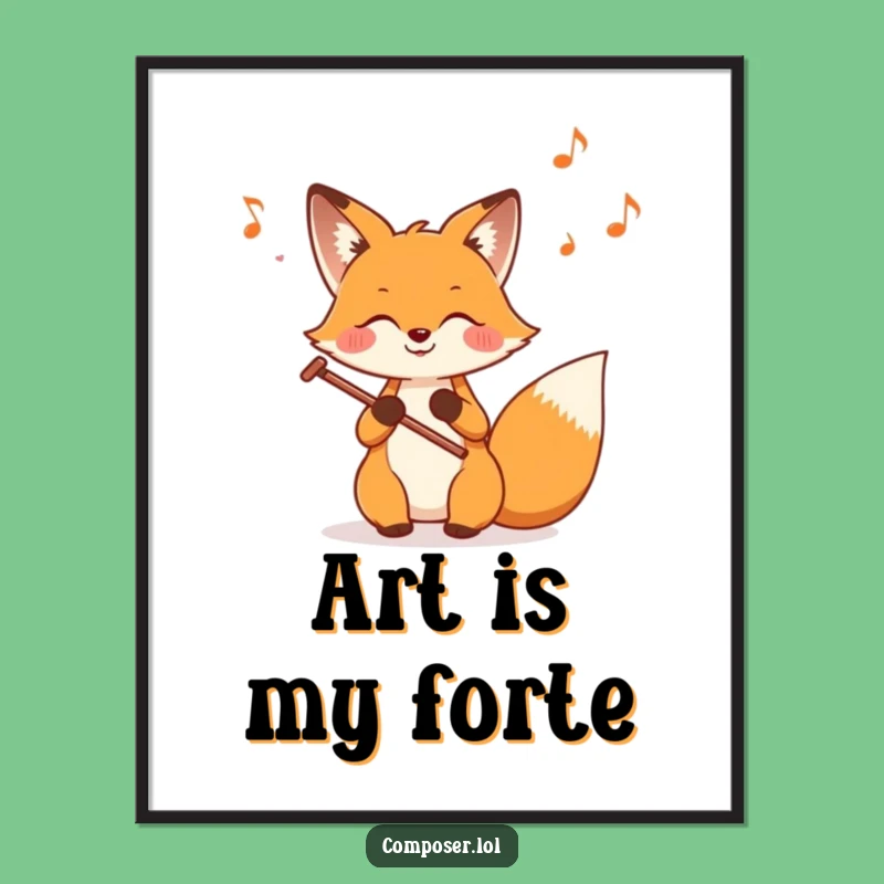 Funny Fox Composer Digital Art Print: Instant Woodland Music Decor