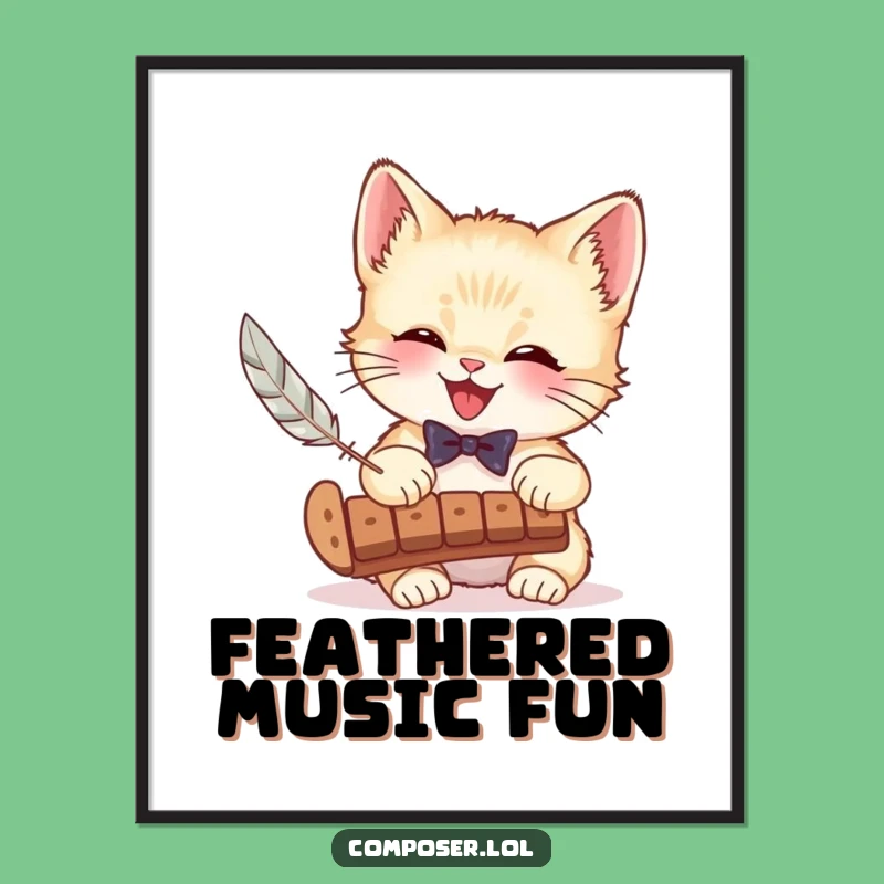 Funny Kitten Xylophone Digital Art - Instant Playful Cat Music Decor