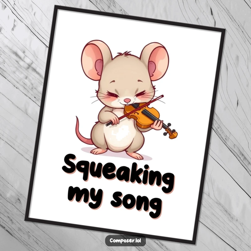 Funny Mouse Digital Art Print: Tiny mouse playing tiny violin with intense concentration, a focused artwork.