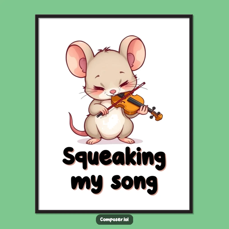 Funny Mouse Violinist Digital Print: Intense Concentration Art, Instant Gift