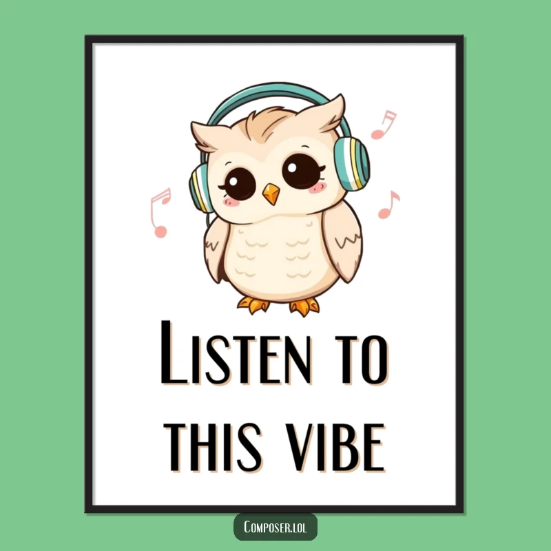 Funny Owl DJ Digital Art Print: Humorous Music Decor Gift Idea