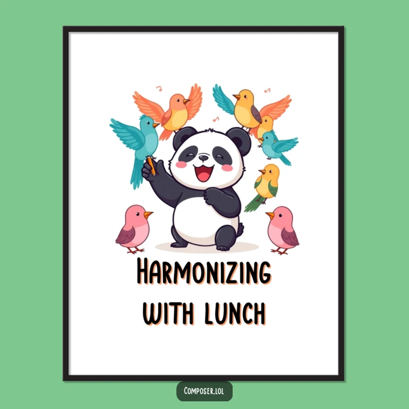 Funny Panda Conductor Digital Art: Bird Symphony Print, Instant Funny Gift