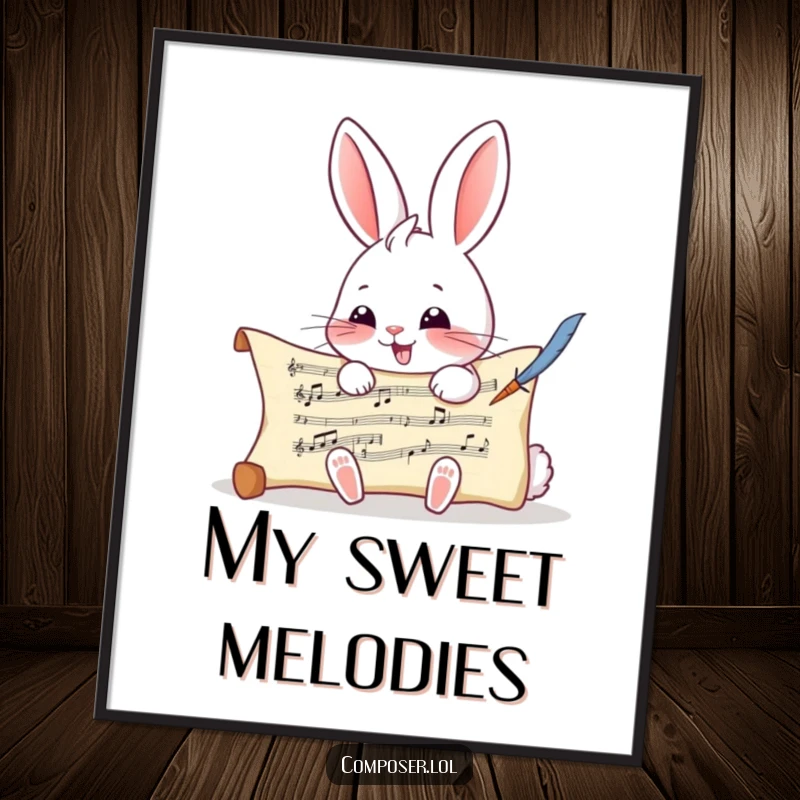 Funny Rabbit Composer Digital Art - A printable artwork of a giggling rabbit writing musical notes, ideal for music and art lovers.