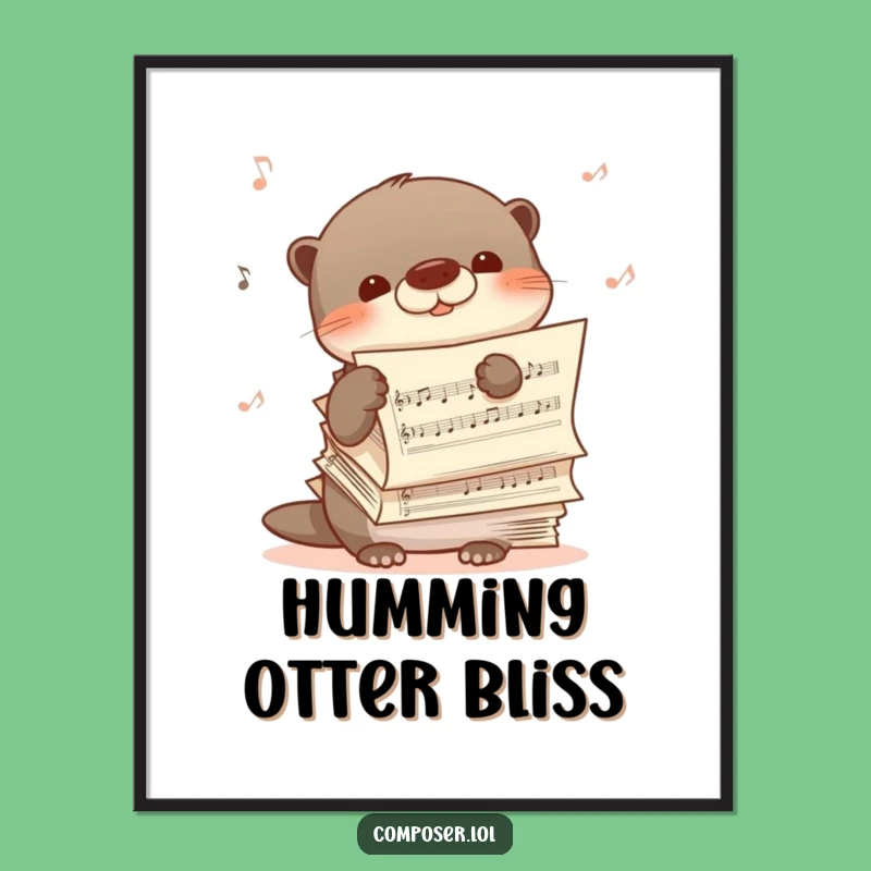Funny Shy Otter Music Digital Art - Instant Serene Wall Decor Download