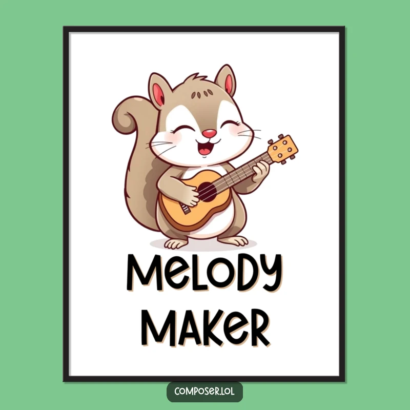 Funny Squirrel Ukulele Digital Art: Cheerful Woodland Musician Print
