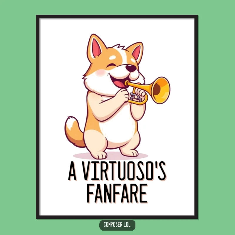 Funny Trumpet Dog Digital Art: Proud Canine Maestro's Print, Instant Gift