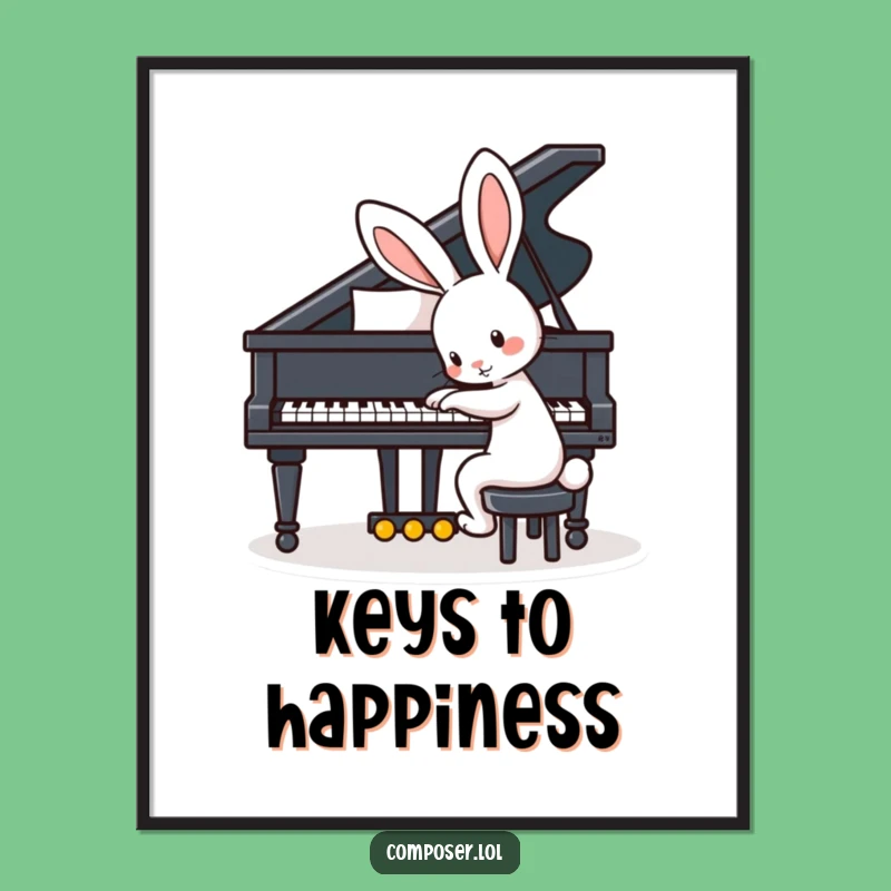 Funny Playful Rabbit Piano Digital Art - Instant Whimsical Decor and Gift