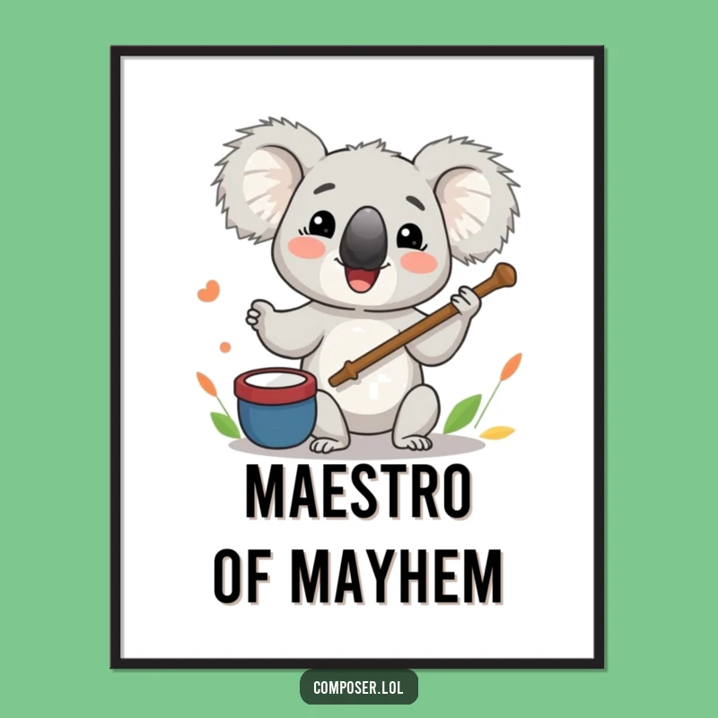 Funny Koala Conductor Digital Print: Hilarious Maestro Wall Art, Instant Gift