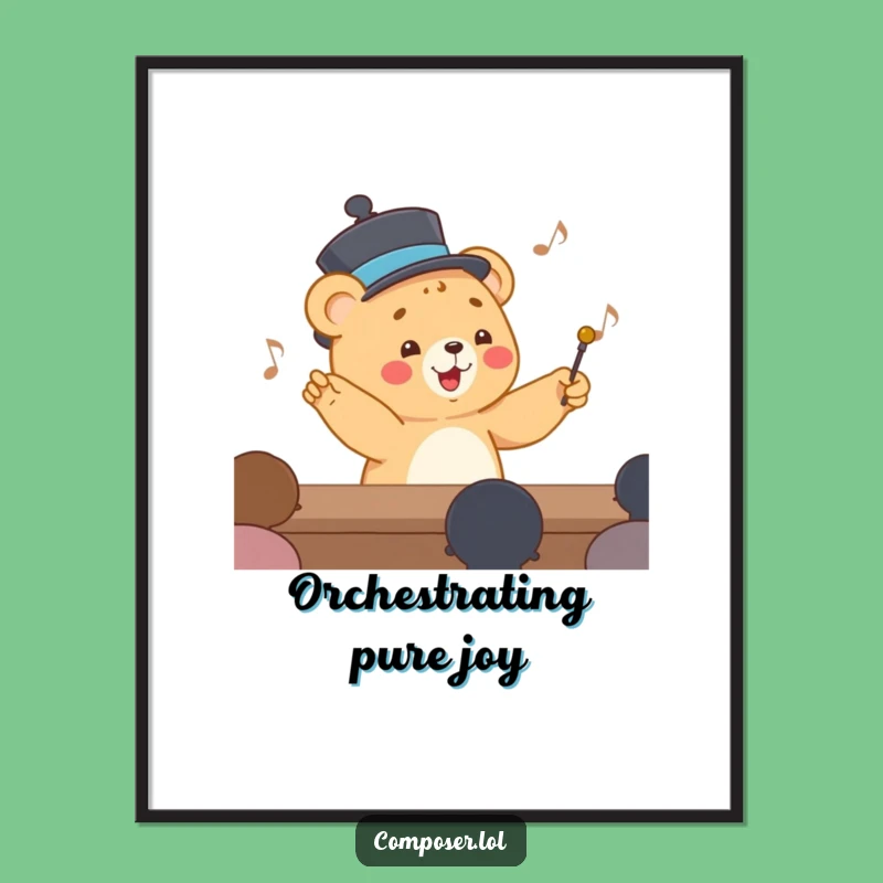 Funny Conducting Bear Cub Digital Art: Instant Charm for Your Walls