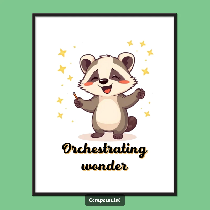 Funny Badger Firefly Conductor Digital Art: Enchanting Musical Wall Decor Gift