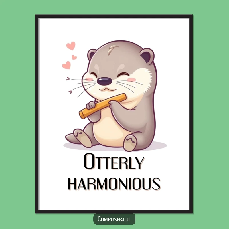 Funny Otter Flutist Digital Art: Happy Otter Music - Instant Download!