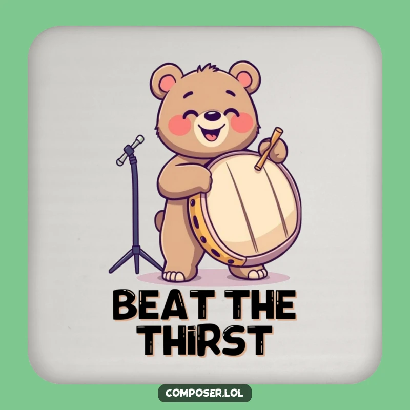 Funny Bear Coasters: Joyful Drummer Drink Set, Unique Funny Gift!