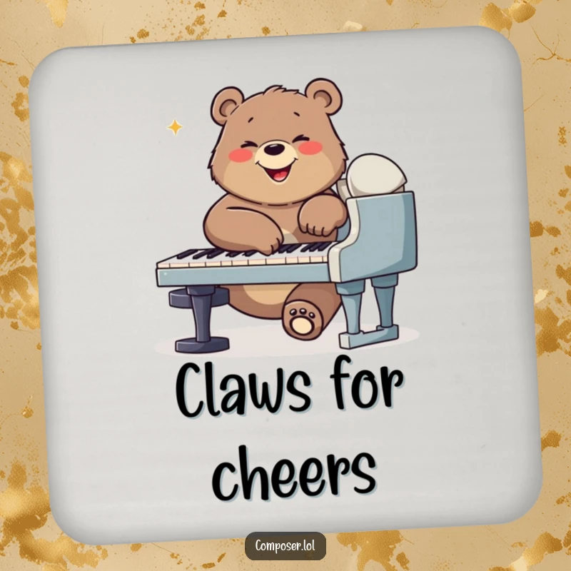 Funny bear composer drink coasters, a bear playing piano, protecting surfaces with musical charm and humor.