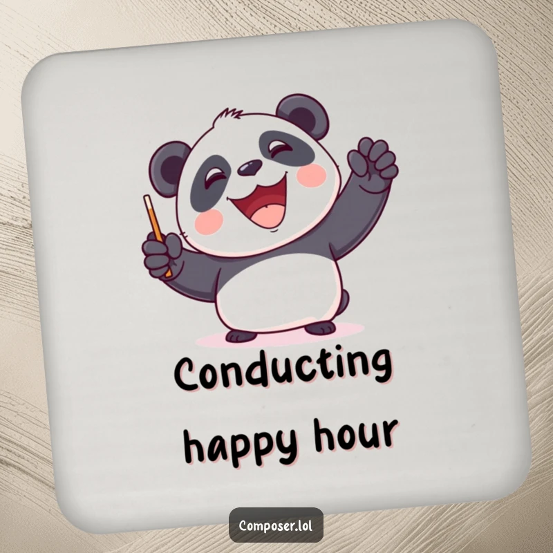 Funny Panda Conductor Coasters - A panda maestro protecting surfaces with musical charm and humor.