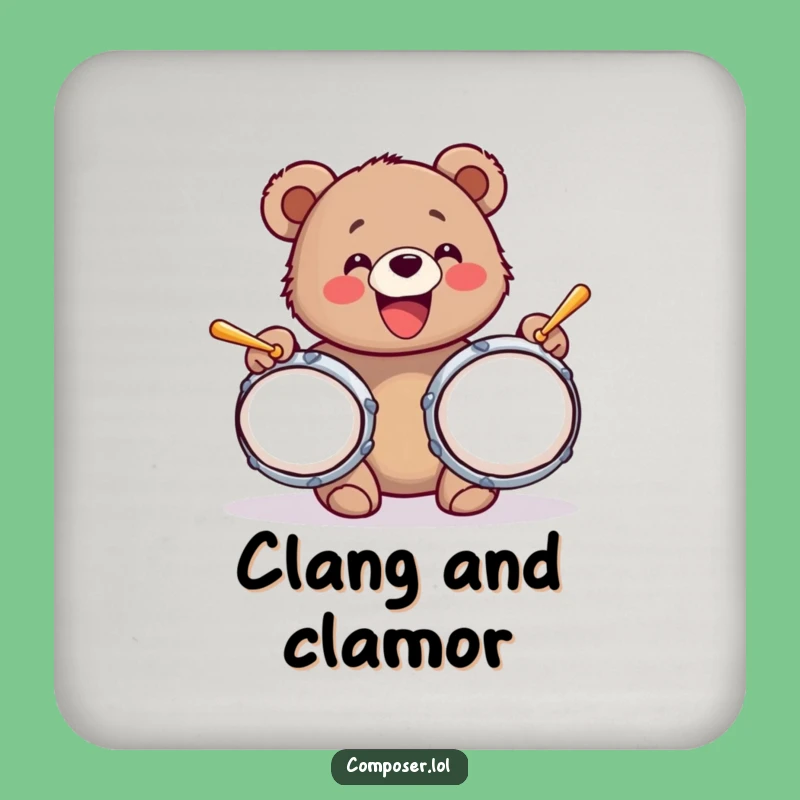 Funny Bear Cub Cymbals Coaster: Protect Surfaces with Percussive Charm
