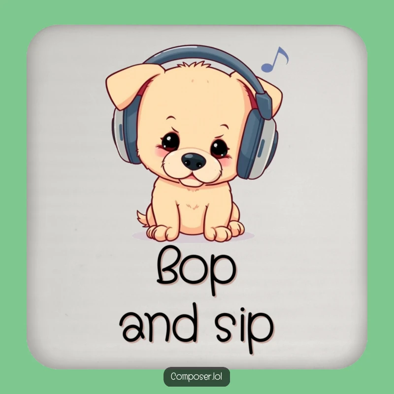 Funny Puppy Headphones Coaster - Protect Surfaces with Musical Style
