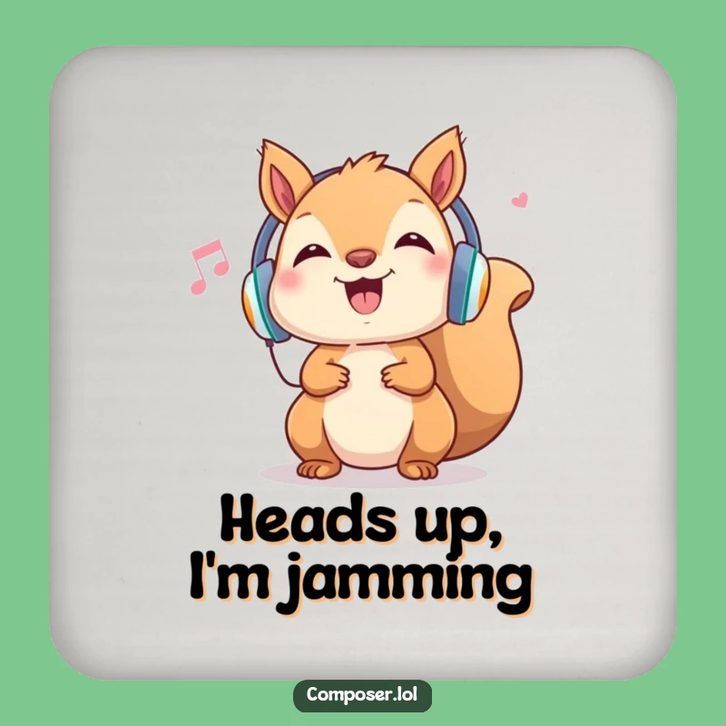 Funny Squirrel Music Coaster: Cheerful Headphone Dancer's Drink Protector, Gift