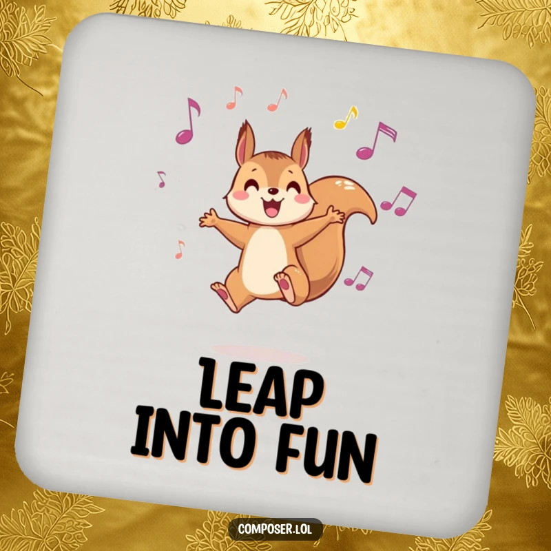 Funny Squirrel Music Coasters - A playful squirrel leaping among musical notes, protecting surfaces with charm and humor.