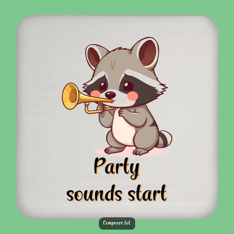 Funny Raccoon Trumpet Drink Coaster: Humorous Gift for Music Lovers