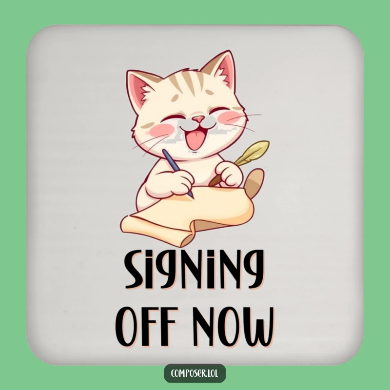 Funny Cat Scribe Coaster: Protect Your Table with Literary Charm