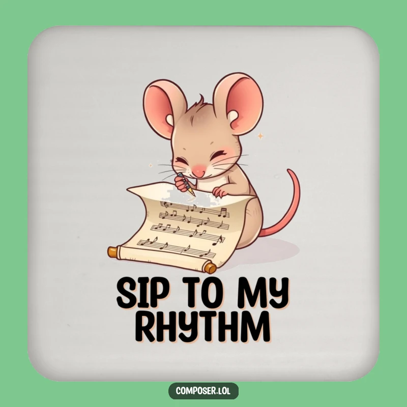 Funny Composer Mouse Music Coaster: Determined Musician's Protector, Gift