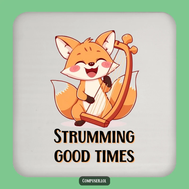 Funny Fox Harp Drink Coaster: Musical Accent, Whimsical Table Gift