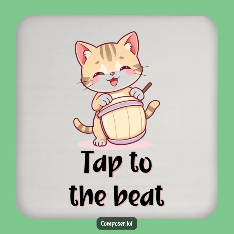 Funny Kitty Drummer Coaster: Protect Surfaces with a Playful Cat's Beat!