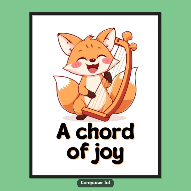 Funny Fox Harp Poster: Joyful Music Art, Whimsical Wall Decor Gift
