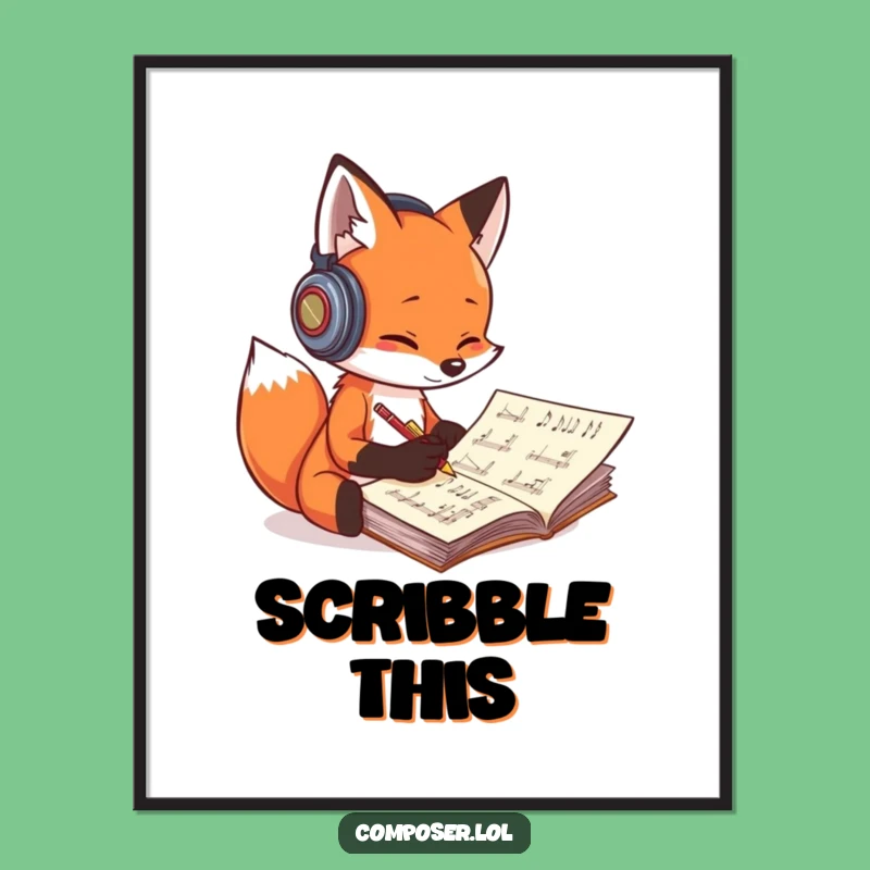 Funny Fox Composer Poster: Energetic Wall Art for Music Lovers
