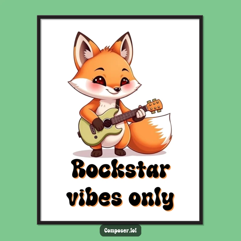 Funny Fox Guitar Poster: Mischievous Musician Wall Art, Hilarious Gift!