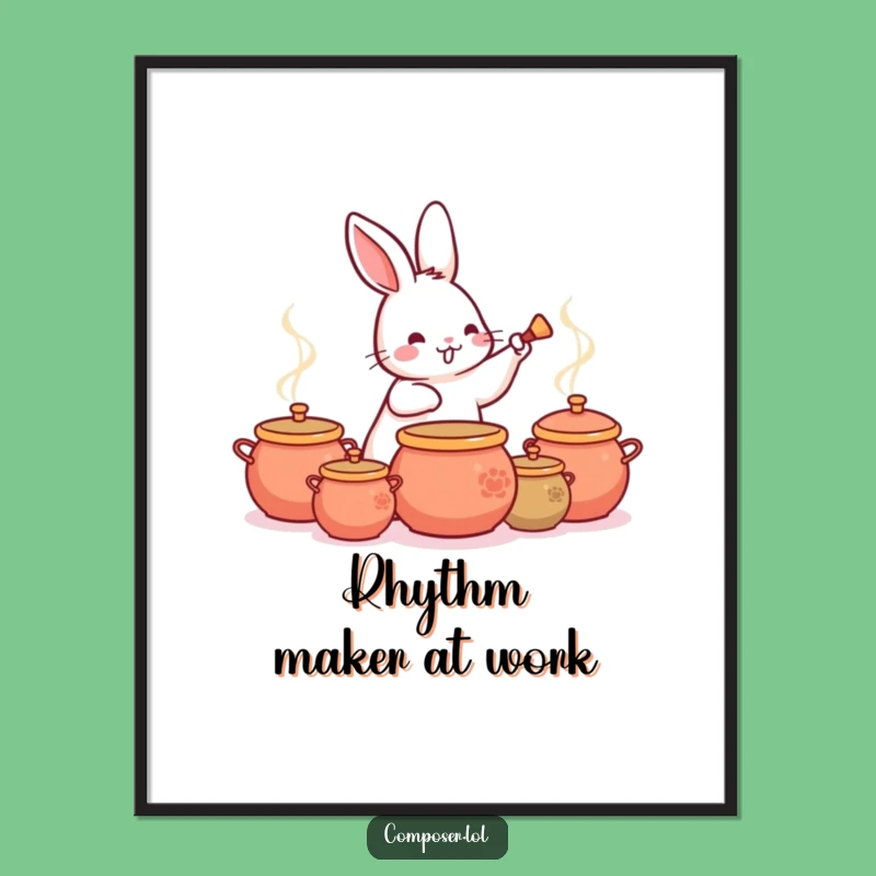 Funny Rabbit Drummer Poster: Playful Bunny Percussion Art Print